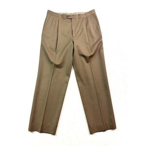 vtg Zanella Italy 38x32 Brown Tan Pleated Dress Suit Pants 100% Wool High Waist